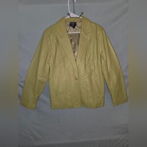 Vintage 90's Mixit Womens Size 12 100% Genuine Leather Green Jacket Blazer